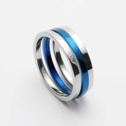 Bague En Titane Bleu Et Argent Pour Homme De 6 Mm