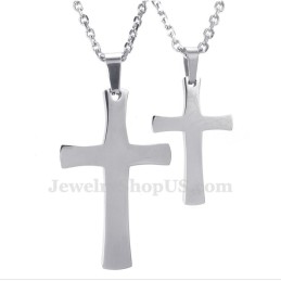 Collier Avec Pendentif Croix En Argent Et Titane Pour Couple (Chaîne Offerte) (Une Paire)