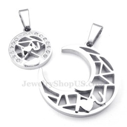 Collier Avec Pendentif Lune Et Étoiles En Titane Et Argent (Chaîne Offerte) (Une Paire)