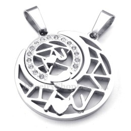 Collier Avec Pendentif Lune Et Étoiles En Titane Et Argent (Chaîne Offerte) (Une Paire)