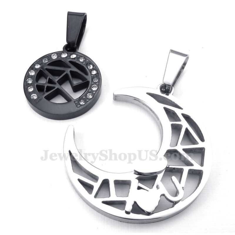 Collier Avec Pendentif Lune Et Étoiles En Titane Pour Couple (Chaîne Offerte) (Une Paire) Collier Avec Pendentif Lune Et Étoiles En Titane Pour Couple (Chaîne Offerte) (Une Paire)