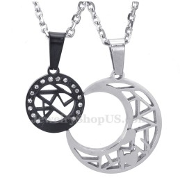 Collier Avec Pendentif Lune Et Étoiles En Titane Pour Couple (Chaîne Offerte) (Une Paire)