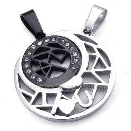 Collier Avec Pendentif Lune Et Étoiles En Titane Pour Couple (Chaîne Offerte) (Une Paire)