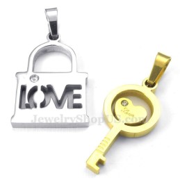 Collier Avec Pendentif Clé En Titane Et Or Pour Couple (Chaîne Offerte) (Une Paire)