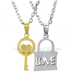 Collier Avec Pendentif Clé En Titane Et Or Pour Couple (Chaîne Offerte) (Une Paire)