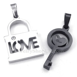 Collier Avec Pendentif Clé Noire En Titane Pour Couple (Chaîne Offerte) (Une Paire)