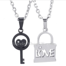 Collier Avec Pendentif Clé Noire En Titane Pour Couple (Chaîne Offerte) (Une Paire)