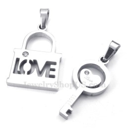 Collier Avec Pendentif Clé En Titane Et Argent Pour Couple (Chaîne Offerte) (Une Paire)