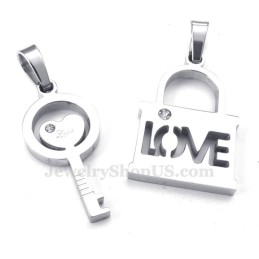 Collier Avec Pendentif Clé En Titane Et Argent Pour Couple (Chaîne Offerte) (Une Paire)