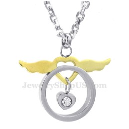Collier Pendentif Couple En Titane Avec Ailes Et Cœurs (Chaîne Offerte) (Une Paire)