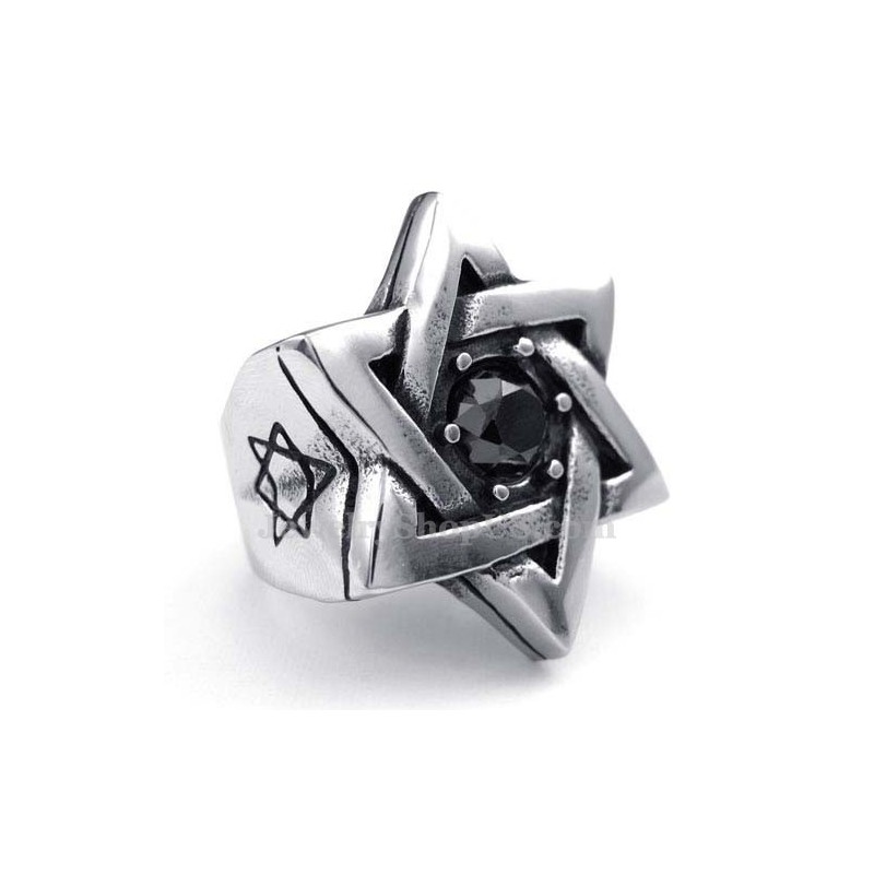 Bague Étoile Porte-Bonheur En Titane Avec Zircon Noir
