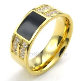 Bague En Titane Doré Avec Zircon Blanc