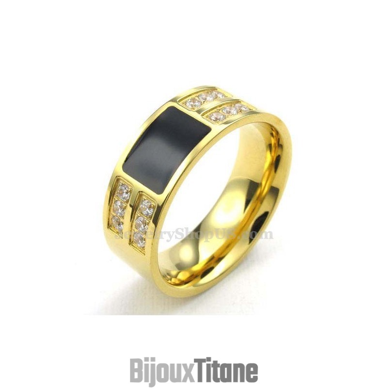 Bague En Titane Doré Avec Zircon Blanc Bague En Titane Doré Avec Zircon Blanc
