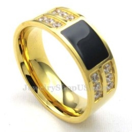 Bague En Titane Doré Avec Zircon Blanc
