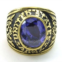 Bague En Titane Doré Avec Zircon Bleu
