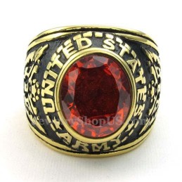 Bague En Titane Doré Avec Zircon Rouge
