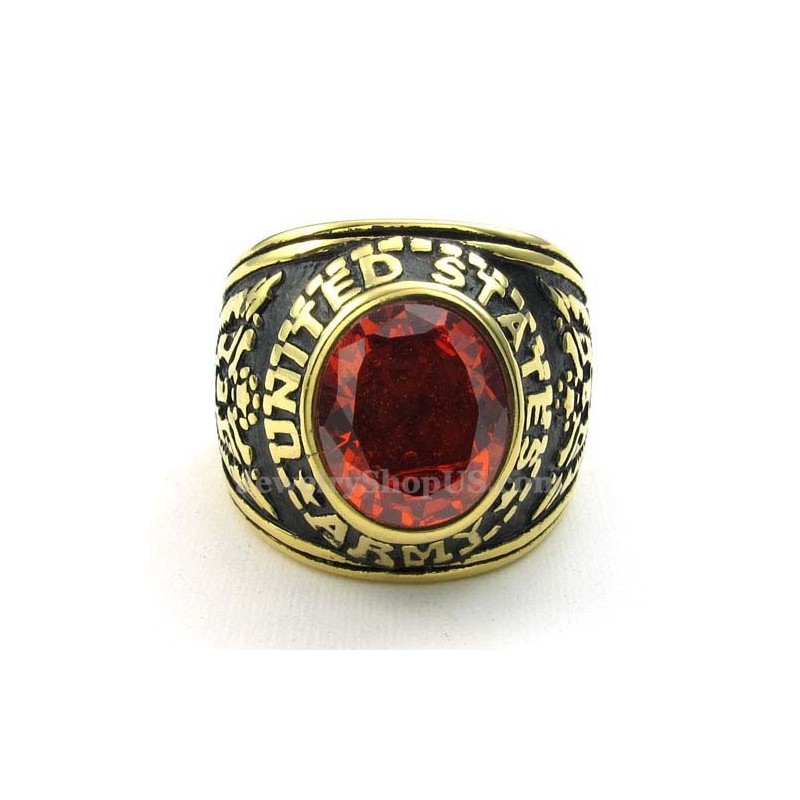 Bague En Titane Doré Avec Zircon Rouge