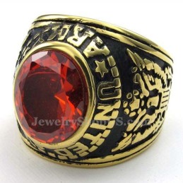 Bague En Titane Doré Avec Zircon Rouge