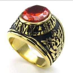Bague En Titane Doré Avec Zircon Rouge