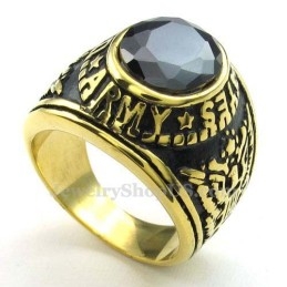 Bague En Titane Doré Avec Zircon Noir