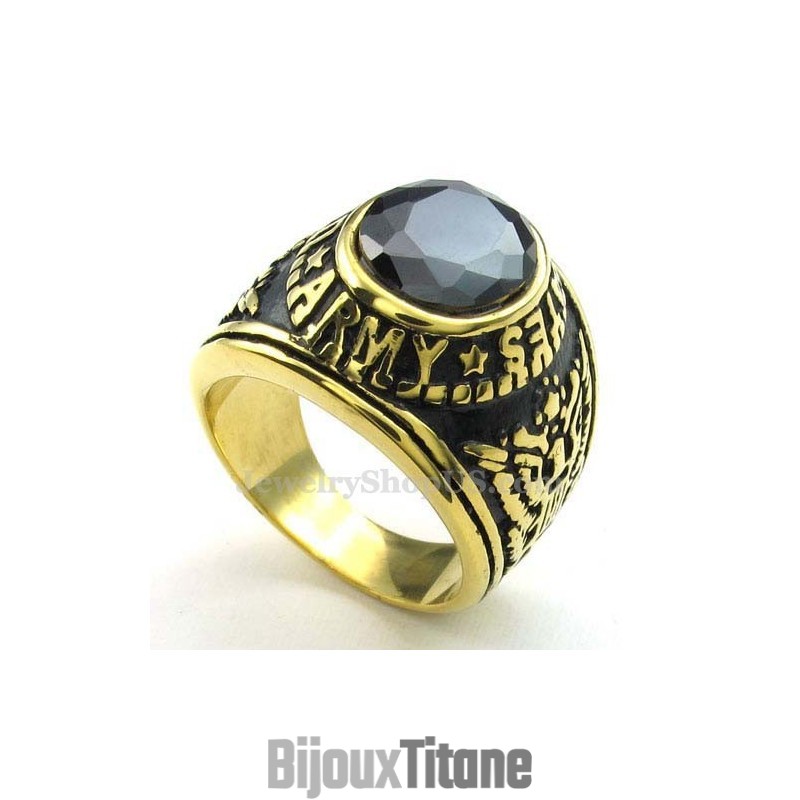 Bague En Titane Doré Avec Zircon Noir Bague En Titane Doré Avec Zircon Noir