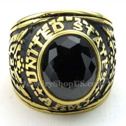 Bague En Titane Doré Avec Zircon Noir