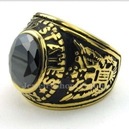 Bague En Titane Doré Avec Zircon Noir