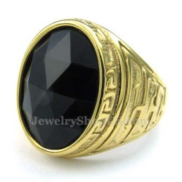 Bague Homme En Titane Doré Avec Zircon Noir
