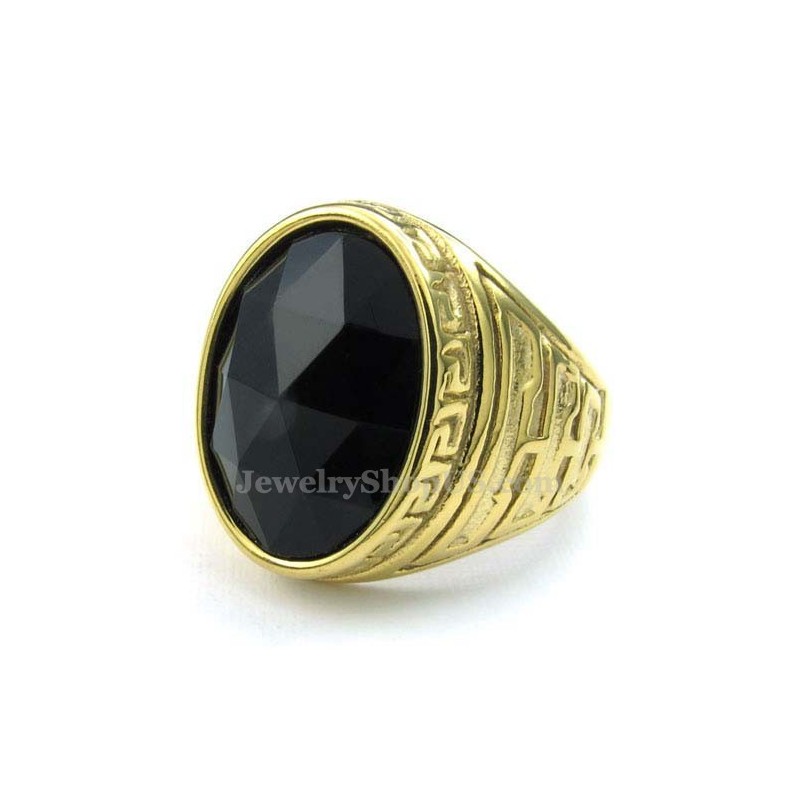 Bague Homme En Titane Doré Avec Zircon Noir Bague Homme En Titane Doré Avec Zircon Noir