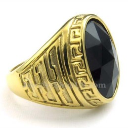 Bague Homme En Titane Doré Avec Zircon Noir