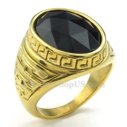 Bague Homme En Titane Doré Avec Zircon Noir