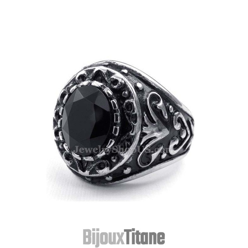 Bague En Titane Pour Homme Avec Zircon Noir