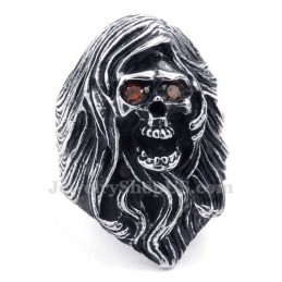 Bague Tête De Mort En Titane Avec Yeux En Zircon Rouge