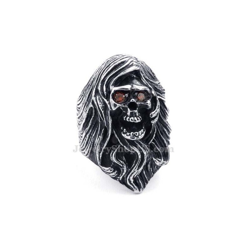 Bague Tête De Mort En Titane Avec Yeux En Zircon Rouge
