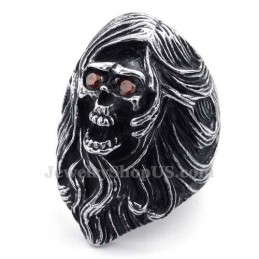 Bague Tête De Mort En Titane Avec Yeux En Zircon Rouge