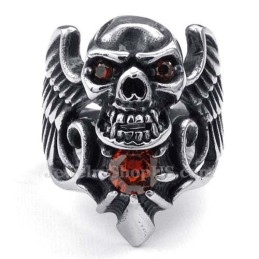 Bague Aile De Crâne En Titane Avec Zircon Rouge
