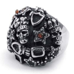 Bague Tête De Mort En Titane Avec Zircon Rouge