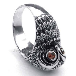 Bague Hibou En Titane Avec Yeux En Zircon Rouge