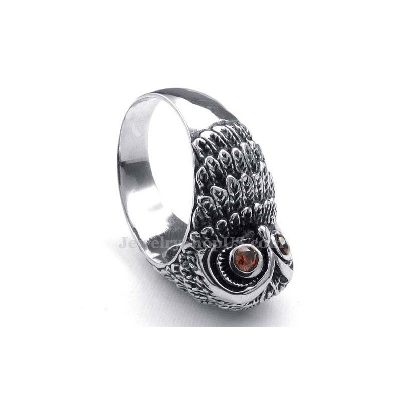 Bague Hibou En Titane Avec Yeux En Zircon Rouge