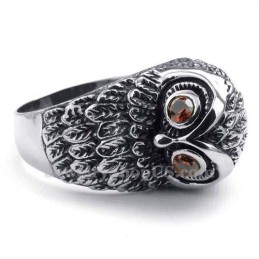 Bague Hibou En Titane Avec Yeux En Zircon Rouge