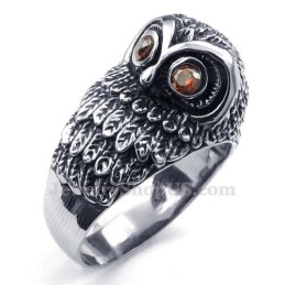 Bague Hibou En Titane Avec Yeux En Zircon Rouge