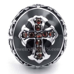 Bague Croix En Titane Et Zircon Rouge