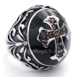 Bague Croix En Titane Et Zircon Rouge