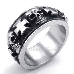 Bague Ronde En Titane Avec Tête De Mort Et Croix