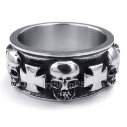 Bague Ronde En Titane Avec Tête De Mort Et Croix