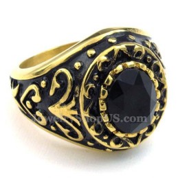 Bague En Titane Doré Avec Zircon Noir