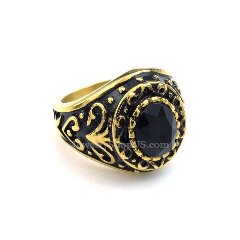 Bague En Titane Doré Avec Zircon Noir Bague En Titane Doré Avec Zircon Noir