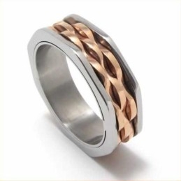 Bague Unisexe En Titane Et Or 7 Mm Motif Vagues