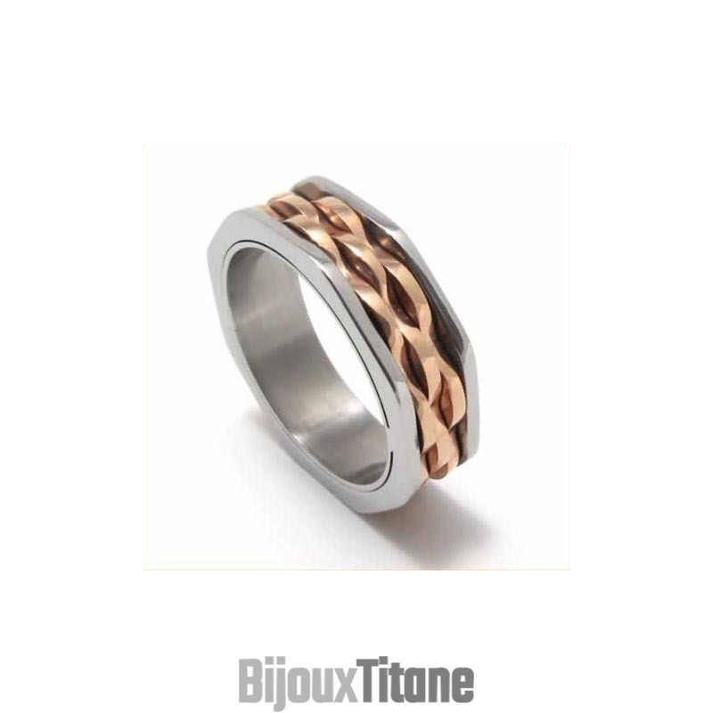 Bague Unisexe En Titane Et Or 7 Mm Motif Vagues Bague Unisexe En Titane Et Or 7 Mm Motif Vagues
