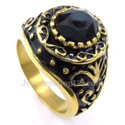 Bague En Titane Doré Avec Zircon Noir